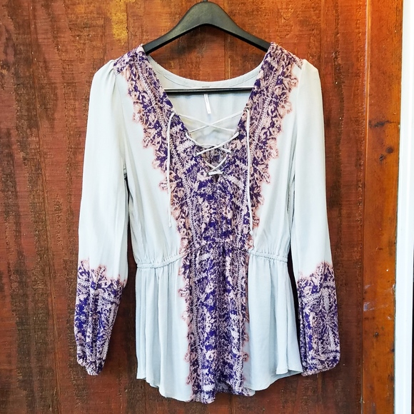 Free People~Wildest Moment~Purple~Peasant Blouse~S - Picture 3 of 7